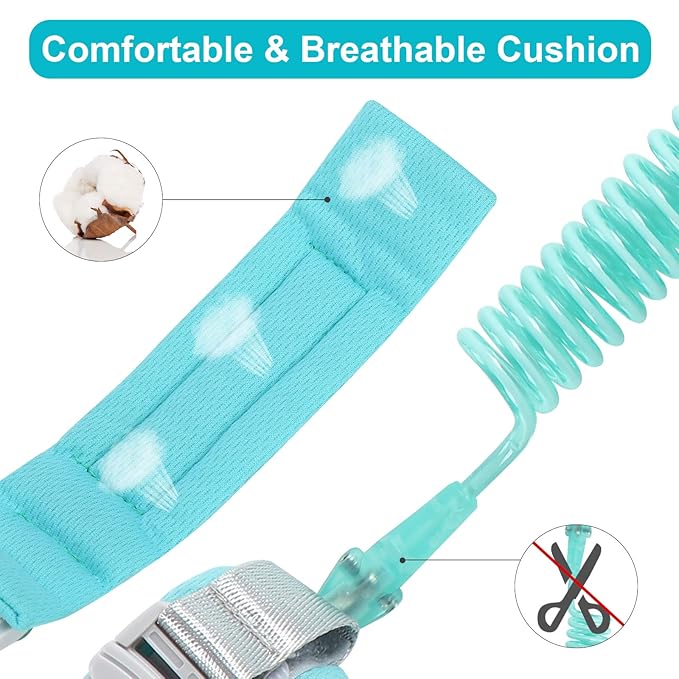 Anti Lost Wrist Link Anti Lost Leash Baby Leash Anti-Lost Wrist Chain with Child Upgraded Safety Locks for Kids (Green 8.2 Feet)