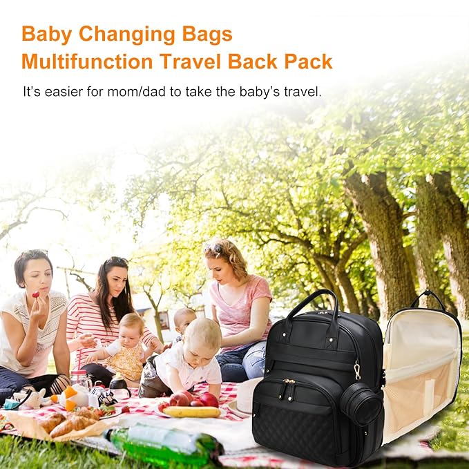 Baby Diaper Bags with Changing Station, Waterproof Diaper Bag Backpack for Moms Dads with USB Charging Port, Baby Shower Gifts, Large Capacity diaper backpack, Black