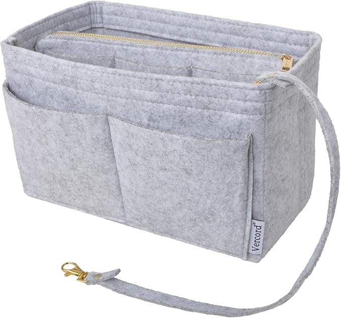Vercord Felt Organizer Insert For Purse Handbag Tote Bag In Bag Inside Shaper Divider Neo Grey Small