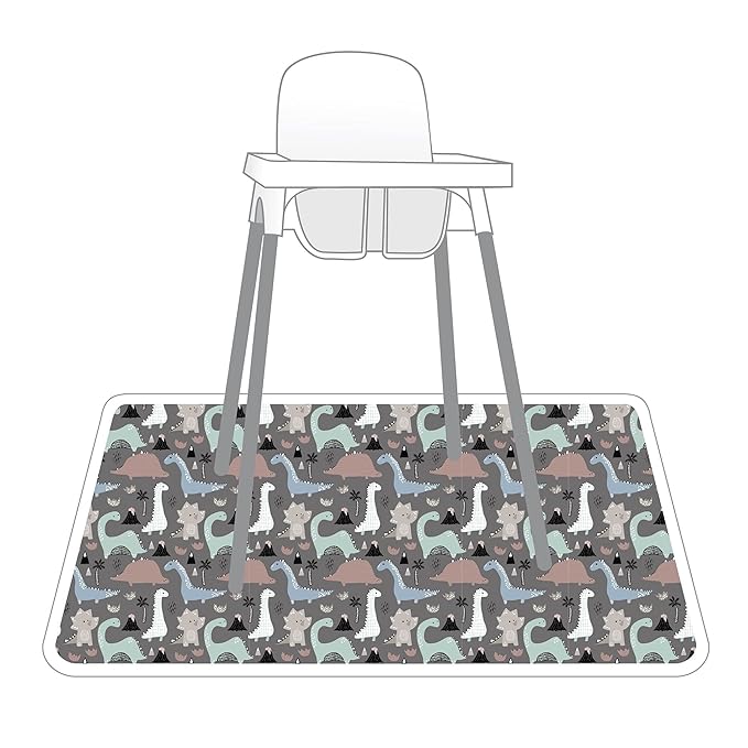 BapronBaby Dinosaur Drawing Splash Mat - Waterproof Catch-All for Under High Chairs, Floors, Tables, Playtime or Arts & Crafts - Machine Washable - 45" x 45”