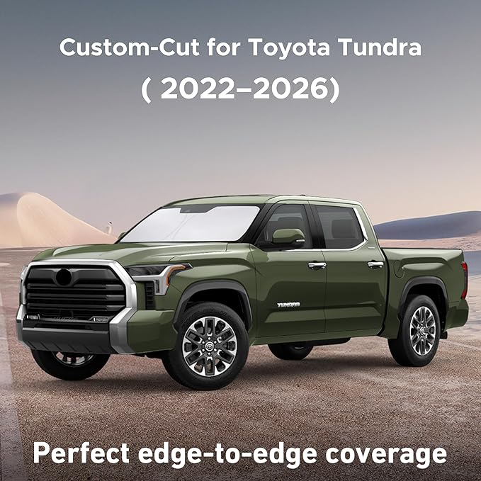 Econour Windshield Sun Shade for Toyota Tundra 2022–2021 2022 2023 2024 2025 2026, Custom Front Windshield Cover, Reflective UV & Heat Protection Car Sunshade, Foldable Sun Visor, Car Accessories