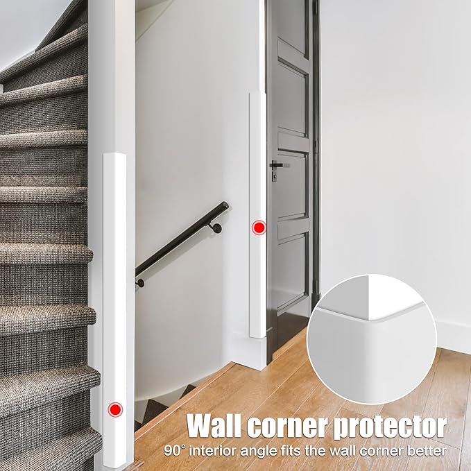 Wall Corner Protector, Walls Edge Protector，Self-Adhesive Wall Corner Guards, PVC Double Side Edge Protector, Furniture Stairs Guard (White Self-Adhesive, 2pcs x 35.4" L x 1.97" W)