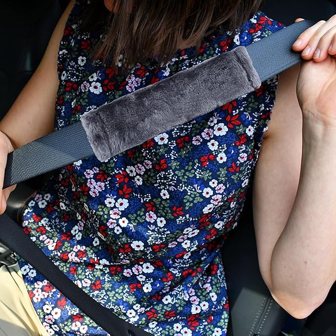 MOONET 2 Packs Car Seatbelt Covers Shoulder Pad for More Comfortable Driving, Universal Seat Belt Cover for Handbag Camera Backpack Straps, Soft Faux Sheepskin Wool Seat Belt Cushion (Dark Gray)