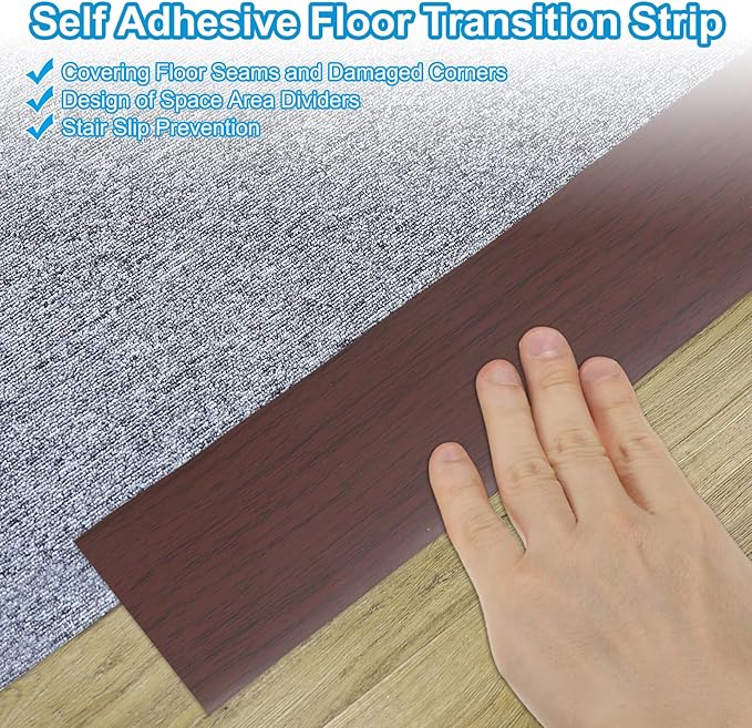 PATIKIL Self Adhesive Floor Transition Strip 3 in x 6.6 Ft, Vinyl Laminate Floor Flat Divider for Joining Floor Gaps Doorways Carpet Cover Floor Tiles Red Oak
