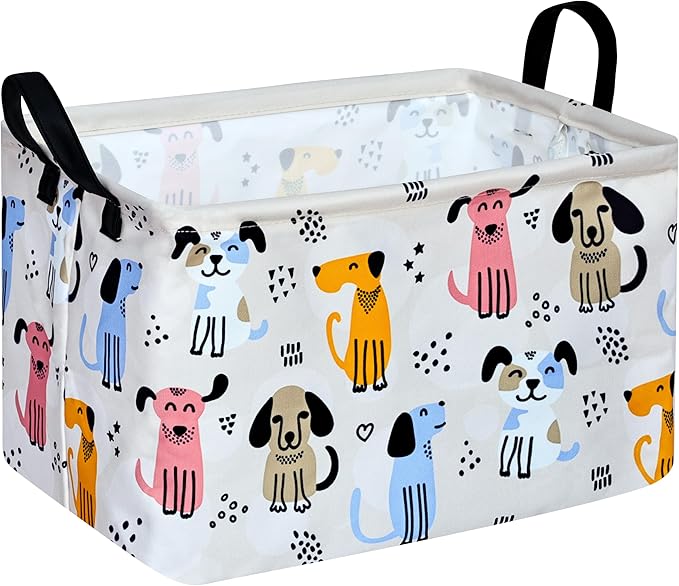 DUYIY Rectangle Gift Storage Basket Home Shelf Storage Basket Organizer Box Clothes Laundry Hamper Nursery Basket Laundry Basket with Handles (Dog)