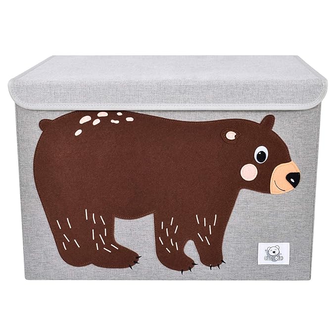 CLCROBD Foldable Large Kids Toy Chest with Flip-Top Lid, Collapsible Fabric Animal Toy Storage Organizer/Bin/Box/Basket/Trunk for Toddler, Children and Baby Nursery (Bear)