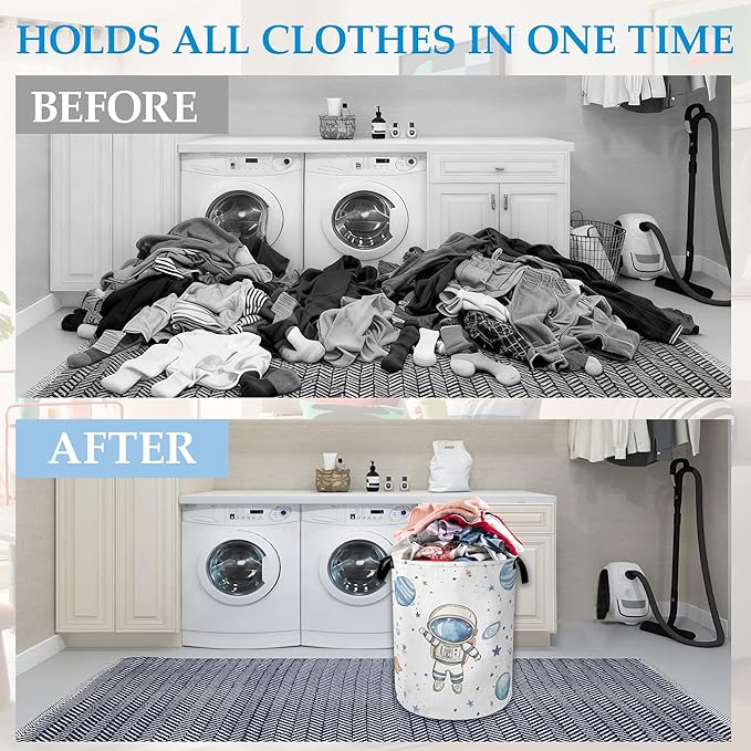 Star Astronaut Laundry Basket Collapsible Laundry Hamper Clothes Toy Storage Bin for Bathroom Bedroom Room Decor 16" X 20.8"
