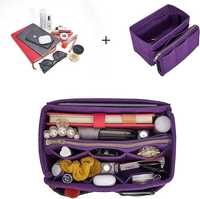 Vercord Felt Organizer Insert For Purse Handbag Tote Bag In Bag Inside Shaper Divider Neo Purple Large