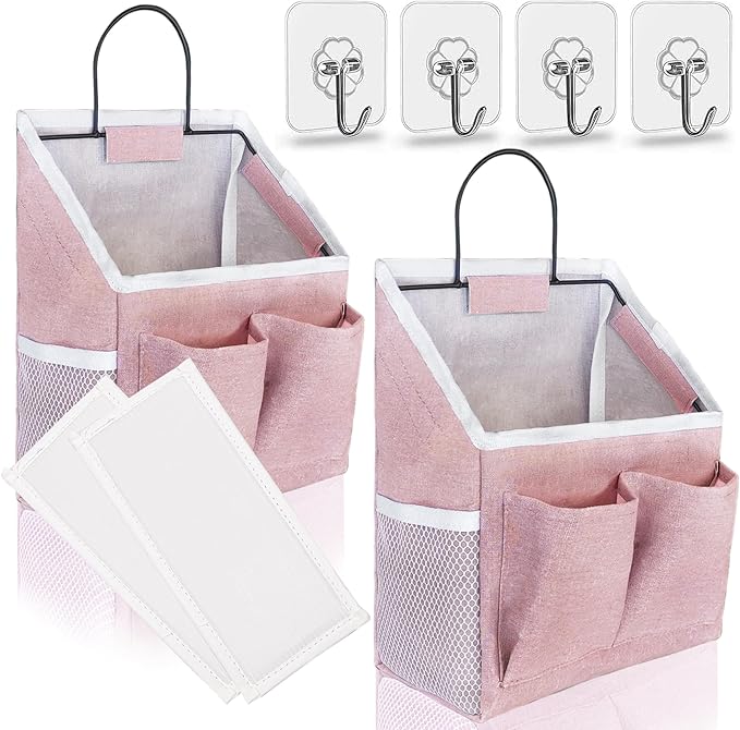 2pcs Wall Hanging Baskets for Organizing, Wall Hanging Storage Bag as Over the Door Organizer, Wall File Organizer, Rv Storage and Organization. For Bedroom, Office, Camper (Pink-Upgraded)