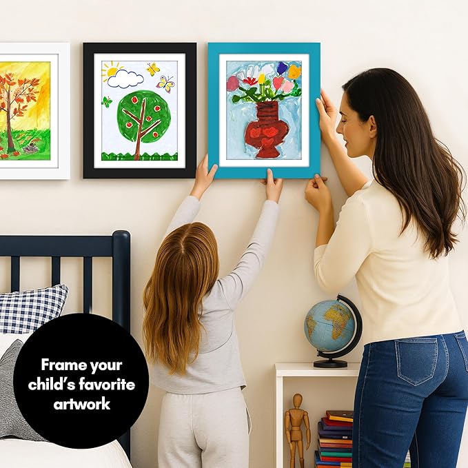 Americanflat Kids Artwork Frame Changeable (Aquamarine) - Magnetic Door Holds 100 Art Pieces - 8.5x11 Letter Size Display with Mat or 10x12.5 Without Mat - My Mini Masterpiece