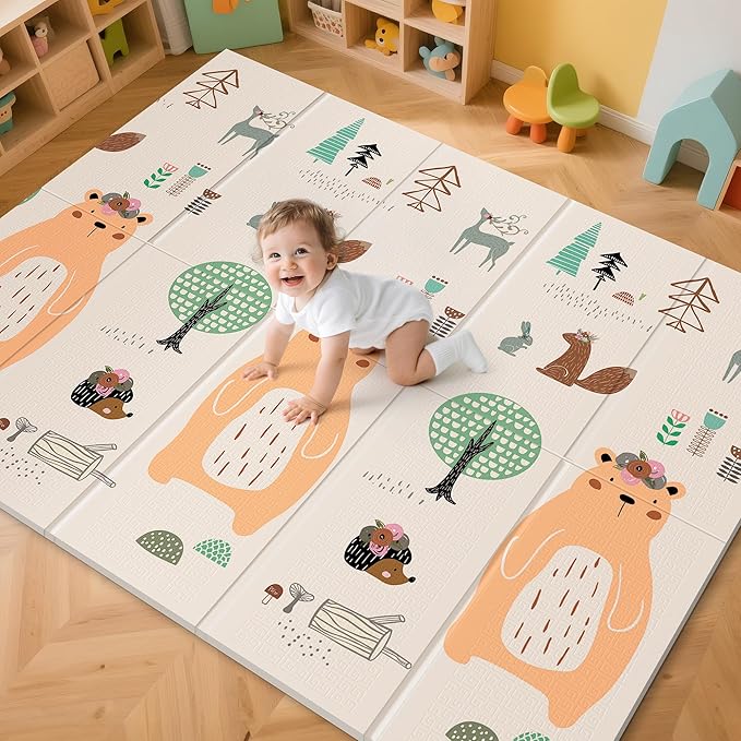 UANLAUO Baby Play Mat,71"x 79" Large Baby Mat for Floor,Foldable Playmats for Babies and Toddlers, Waterproof Foam Play Mat,Kids Play Mat with Travel Bag,Play & Tummy Time,Indoor&Outdoor Use(Bear)
