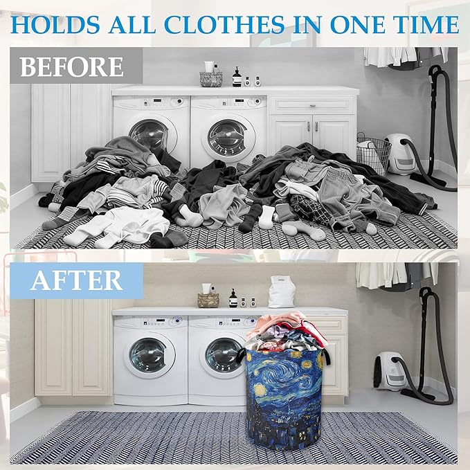 Starry Night Large Storage Basket Collapsible Laundry Basket Oxford Storage Bin for Toy Bins Gift Baskets Bedroom Clothes Children Nursery Hamper 16" X 20.8"