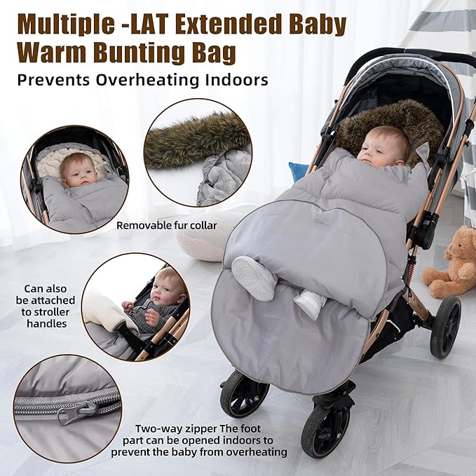 LAT Baby Warm Bunting Bag Universal,Extended and Removable,Stroller Sleeping Bag Cold Weather,Waterproof Toddler Footmuff