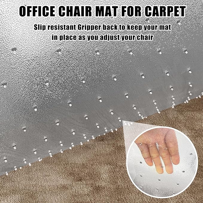 Chair Mat for Carpeted Floor,48''×36'' PVC Carpet Protector for Low Pile Carpets Heavy Duty Effective Grip Anti-Slip,Won't Crack,Easy to Clean for Office and Home