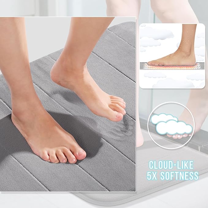 Yimobra Bathroom Runner Rugs 72"x24" Non Slip Washable Memory Foam Bath Mat, Super Soft Water Absorbent Hallway Carpet for Vanity Tub Shower, Gray