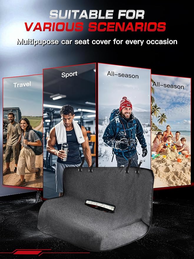 TESFEEL Waterproof Towel Back Seat Cover for Car, Truck, Van & SUV – Durable Rear Bench Seat Cover for Kids & Dogs, Seat Back Protector Easy to Install (Gray)