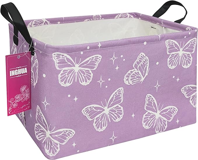 INGHUA Rectangular Storage Basket Fabric Organizer Bin for Toys,Books,Clothes,Gifts,Pets-Perfect for Home,Office,Nursery,Dorm,Shelf(Rec-butterfly )