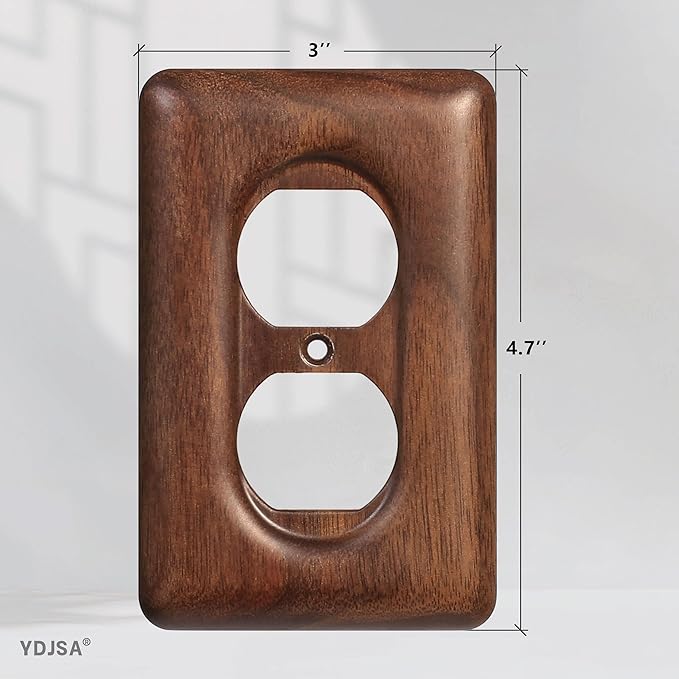 2-Pack Wood Outlet Covers Solid North American Walnut Plug Plate Covers, Electrical Wall Plates for Outlets