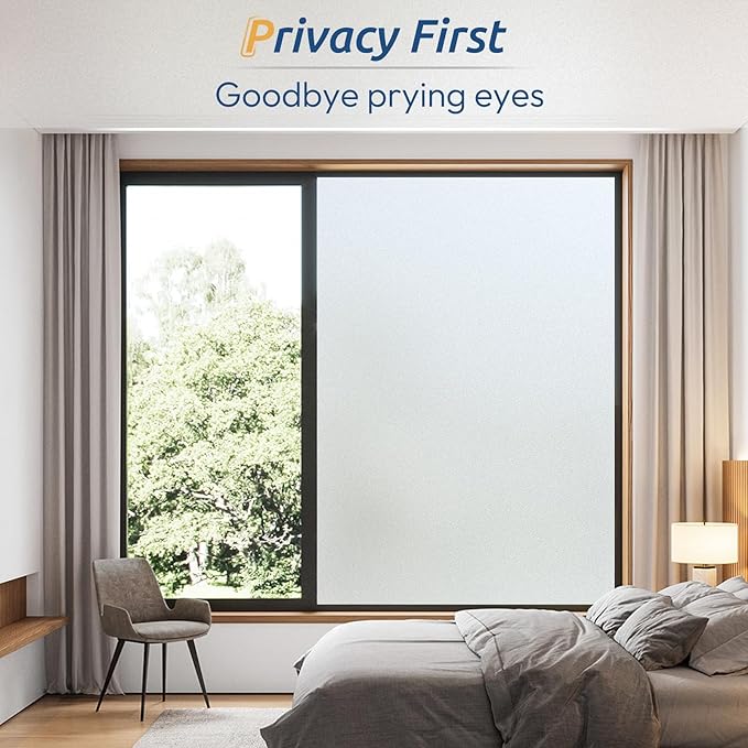 rabbitgoo Window Privacy Film, Frosted Glass Window Clings, Static Cling UV Heat Blocking Door Stickers for Home Bathroom, Removable Indoor Decal Coverings Day and Night, Pure, 45.2 x 78.7 Inches