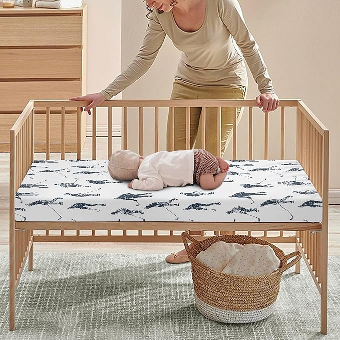 Ice Hockey Fitted Crib Sheet for Boys Girls Sports Event Hockey Player Baby Sheet for Standard Crib and Toddler Winter Sport Nursery Bed Mattress Sheets 28"x52"
