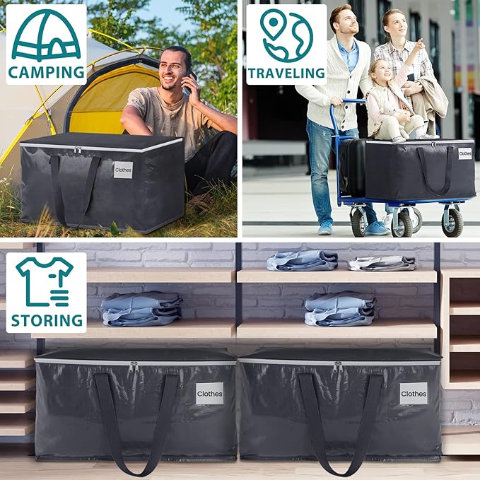 Moving Bags Heavy Duty with Strong Zippers and Handles Collapsible Moving Supplies, Storage Totes for Packing & Moving Storing 93L 6Pack