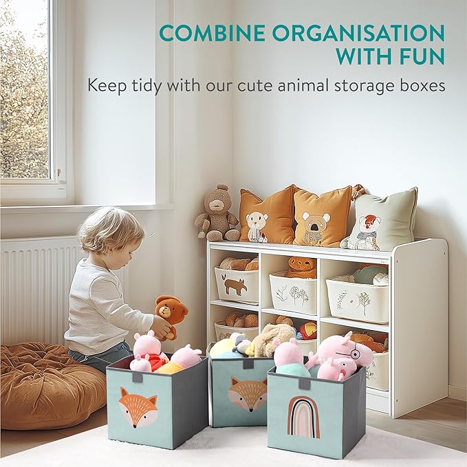Navaris Kids Storage Cubes Set of 3 - Kids Cube Fabric Organizer Storage Bins - Foldable Cloth Cube for Childrens Bedroom Baby Nursery - Book Toy Bin Cubby Storage - Green