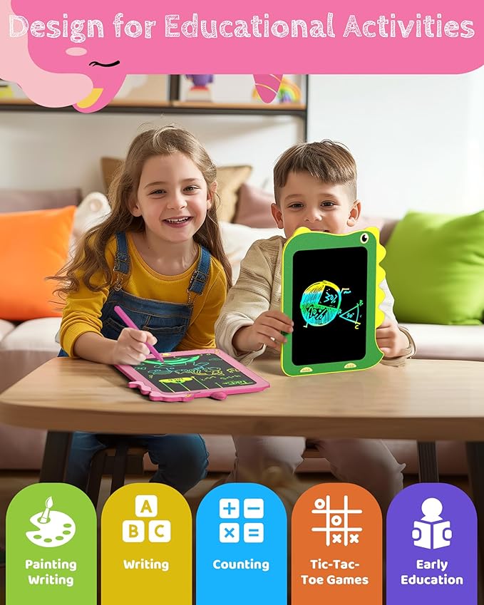 TEKFUN Toddler Girl Toys, 2 Pack LCD Writing Tablet for Kids, Doodle Board Dinosaur Toys, Travel Essentials Toys for 3 4 5 6 Year Old Boys Girls, Easter Birthday Christmas Gifts (8.5inch Pink&Pink)