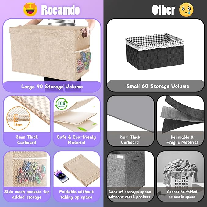 Large Toy Storage Box with Lid Divider, Sturdy Collapsible Toys Organizer Chest Kids Storage Bins Boxes Baskets for Boys, Girls, Nursery, Bedroom, Living Room, Playroom, 25"x13"x16", Beige