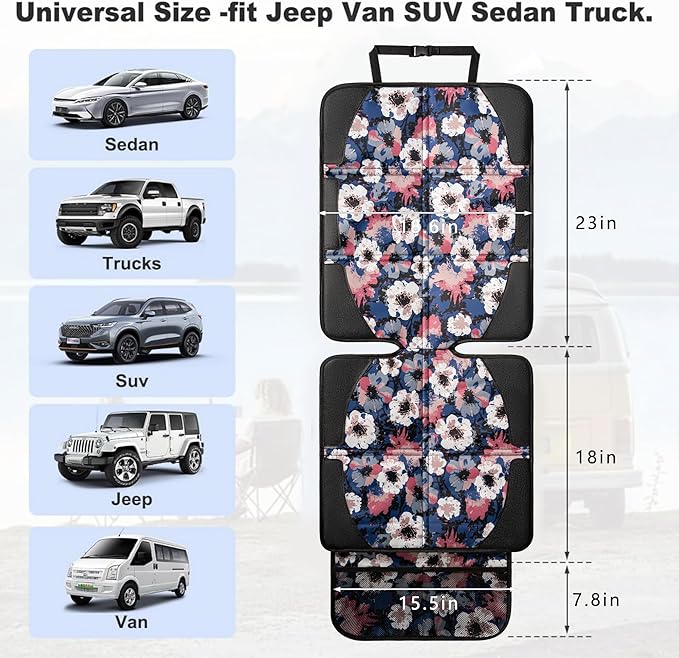 Car Seat Protector for Child Car Seat, 2 Pack Baby Car Seat Covers with Mesh Pockets & Non-Slip Backing 600D Durable Seat Protector Under Baby Car Seat for Car Back Seat (Watercolor, Large)