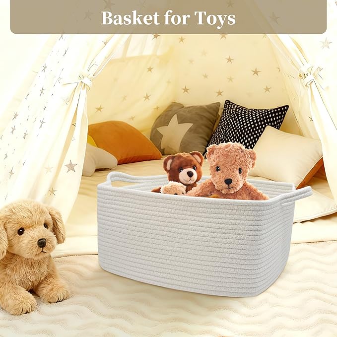 Gift Baskets Empty for Kids, Woven Storage Basket for Gifts Small Rope Basket for Toy Baby Shower Baskets for Diaper Caddy Easter Boo Basket for Home Décor White, 16 x 12 x 7 inches