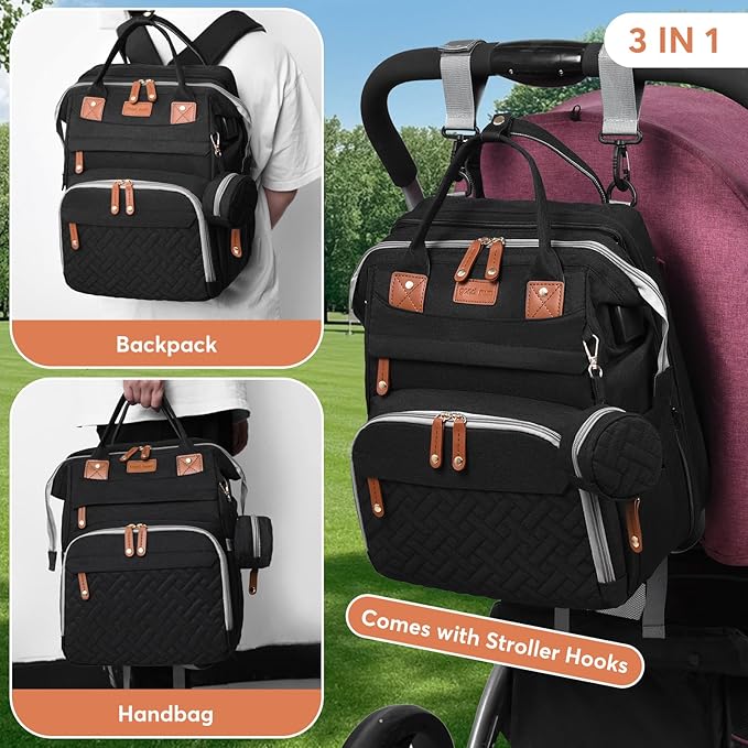 JKJRJJ Diaper Bag Backpack with Changing Station, Large Diaper Bag For Boys And Girls, Multifunctional Waterproof Travel Diaper Backpack, Baby Bag with USB Charging Port for Moms Dads,black
