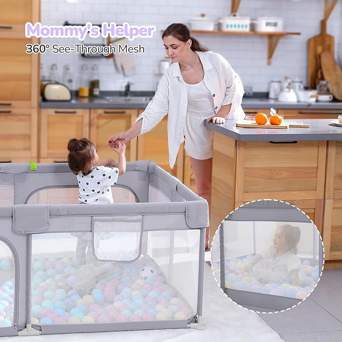Dripex Large Baby Playpen 71×47 Inch, Big Play Pens for Babies and Toddlers- Indoor & Outdoor Kids Safe Play Area, Soft Breathable Visible Mesh, Anti-Fall & Anti-Slip Design Baby Fence, Grey