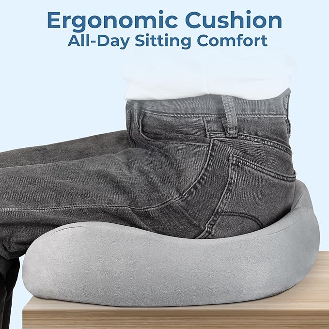 5 STARS UNITED Seat Cushion - Memory Foam Chair Cushion for Tailbone Pain Relief - Ergonomic Support for Coccyx, Sciatica & Butt - Office, Desk & Gaming Chair, Car Seat, Wheelchair, Light Gray Suede