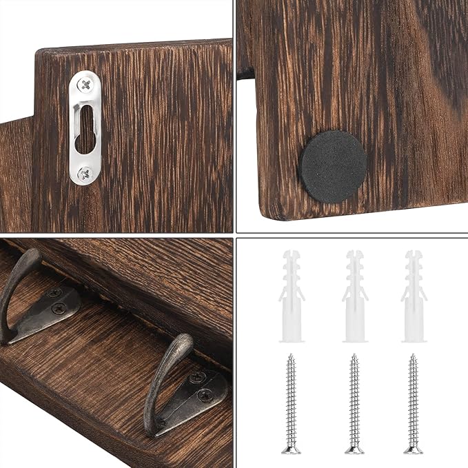 MOOACE Mail Organizer Wall Mount with Key Hooks, 2-Slot Wood Mail and Key Holder, Wall File Organizer Office Letter Folder Accessories Organizer Home Farmhouse Decor