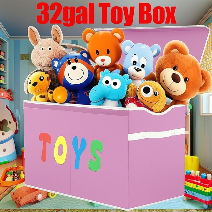 YOLOXO Toy Box Chest, Collapsible Sturdy Storage Bins with Lids, Extra Large Kids Toy Storage Organizer Boxes Bins Baskets for Kids, Boys, Girls, Nursery Room, Playroom, Closet (Classical Pink)