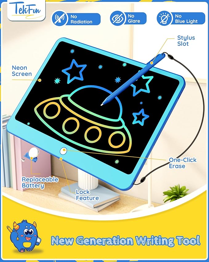 TEKFUN Kids Toys Gifts for 3+ Years Old Boys Girls Toddler, 12inch LCD Writing Tablet Erasable Drawing Tablet Writing Pads, Kids Travel Toys Boys Girls Birthday Gifts Age 3 4 5 6 7 (Blue)