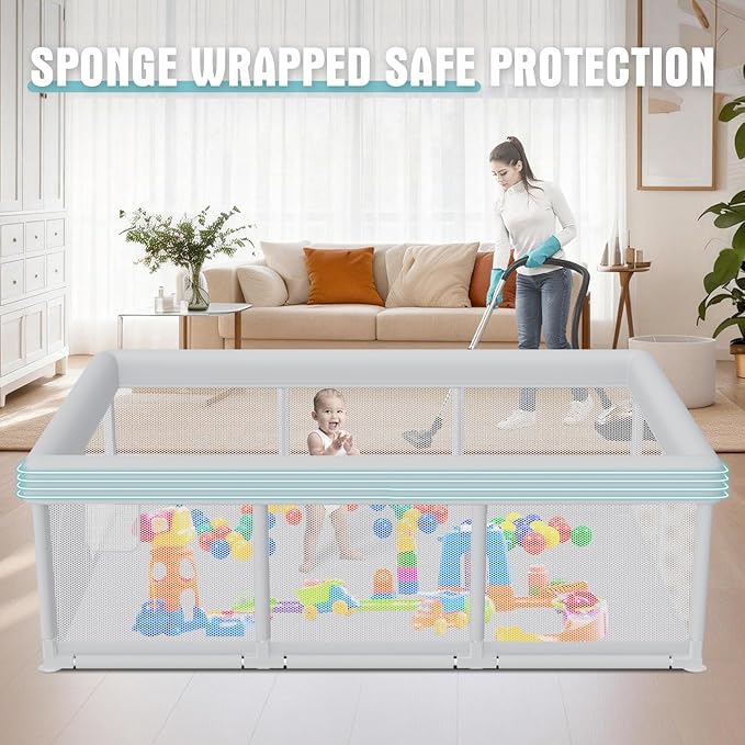 Large Baby Playpen 74x50 Inch PlayPen for Babies and Toddlers, Play Yards for Indoor & Outdoor with Zipper Gates, Breathable Mesh