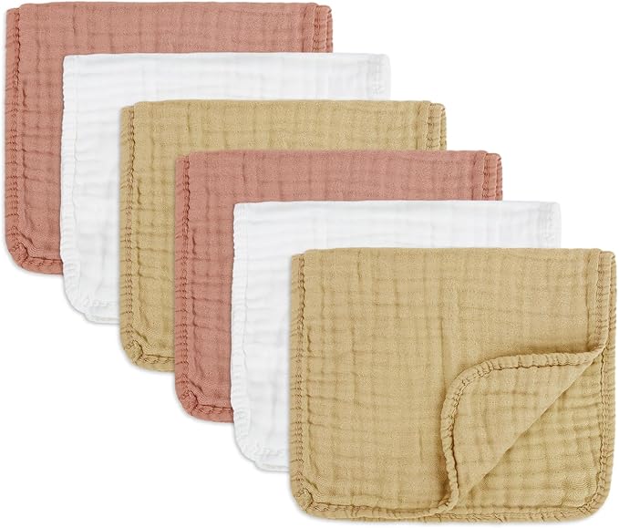 Muslin Burp Cloths Soft and Breathable Burp Cloths Baby Girl 6 Pack 10x20 inches It is a Must-Baby Girl Newborn Essentials and Baby Essentials (6, White and Pink)
