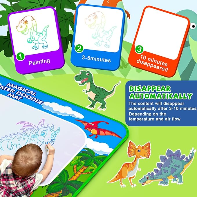 Water Doodle Mat for Kids 32x40 Inch, Mess Free Coloring Mat Educational Toy for 3 4 5 6 7 8 Years Old Girls & Boys, Neon Color Mat Doodle Board Writing Drawing Toys Holiday Christmas Birthday Gifts