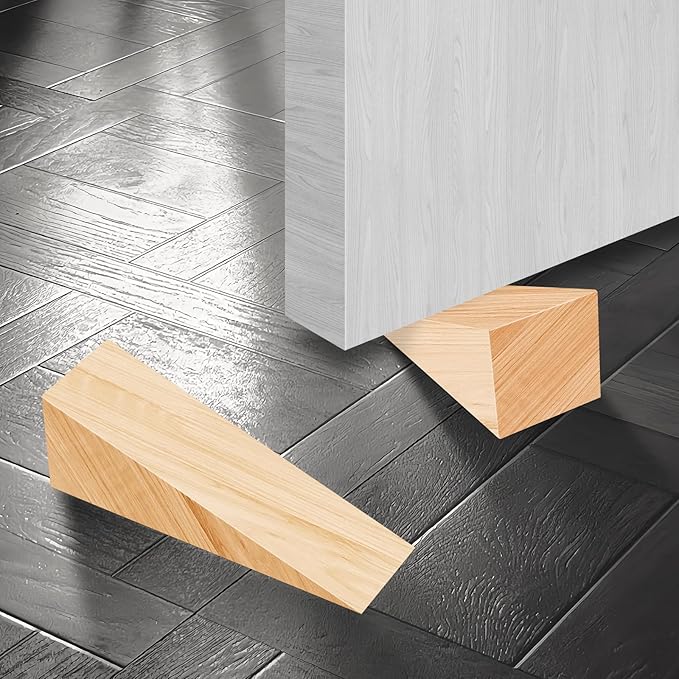 10 Pack Wooden Door Stoppers,Non-Slip Soild Wood Door Wedges for Bottom of Door,Triangle Wood Block Security Door Stopper for Home Office Chair Caning - 4.8 x1.5x1.5 Inch