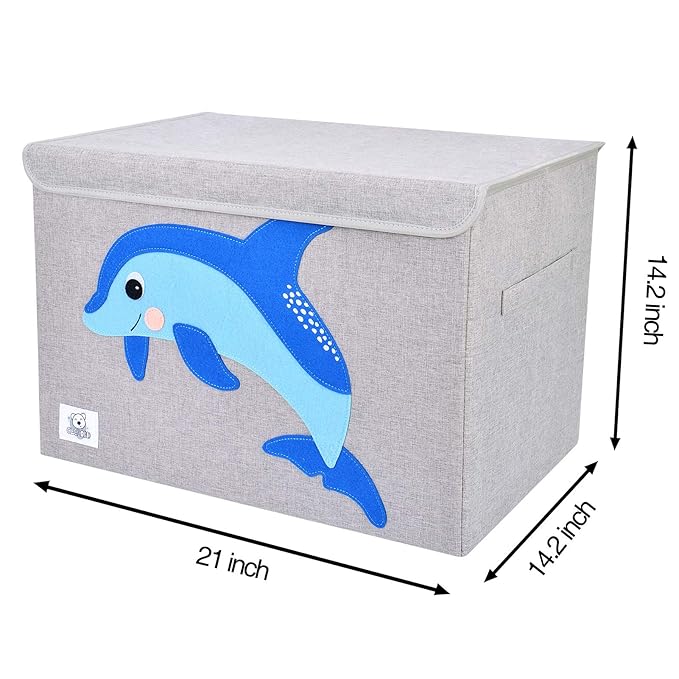 CLCROBD Foldable Large Kids Toy Chest with Flip-Top Lid, Collapsible Fabric Animal Toy Storage Organizer/Bin/Box/Basket/Trunk for Toddler, Children and Baby Nursery (Dolphine)