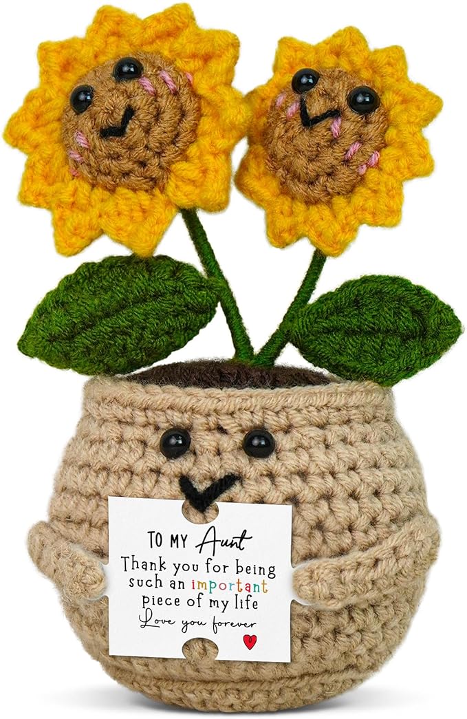 OASSIE Aunt Gifts for Women - Emotional Support Crochet Sunflower with Card for Table Decor - Positive Crochet Mothers Day Birthday Gifts for Aunt from Niece, Auntie Gift, Birthday Gift for Aunts