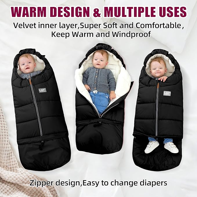 LAT Baby Warm Bunting Bag Universal,Extended and Removable,Stroller Sleeping Bag Cold Weather,Waterproof Toddler Footmuff