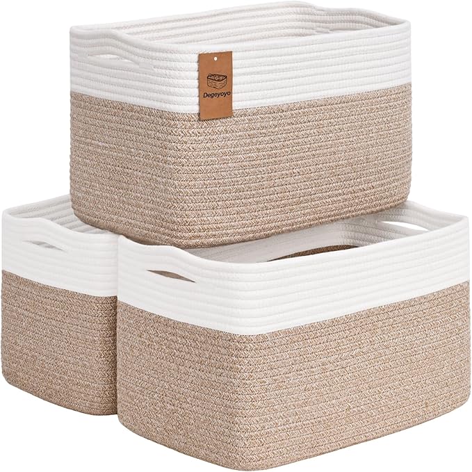 Degeyoyo Woven Storage Baskets, Baskets for Organizing, 3 Pack Woven Basket for Storage, Storage Baskets for Shelf, Towel, Toy, Book, Closet, Baby 15"×10"×9"