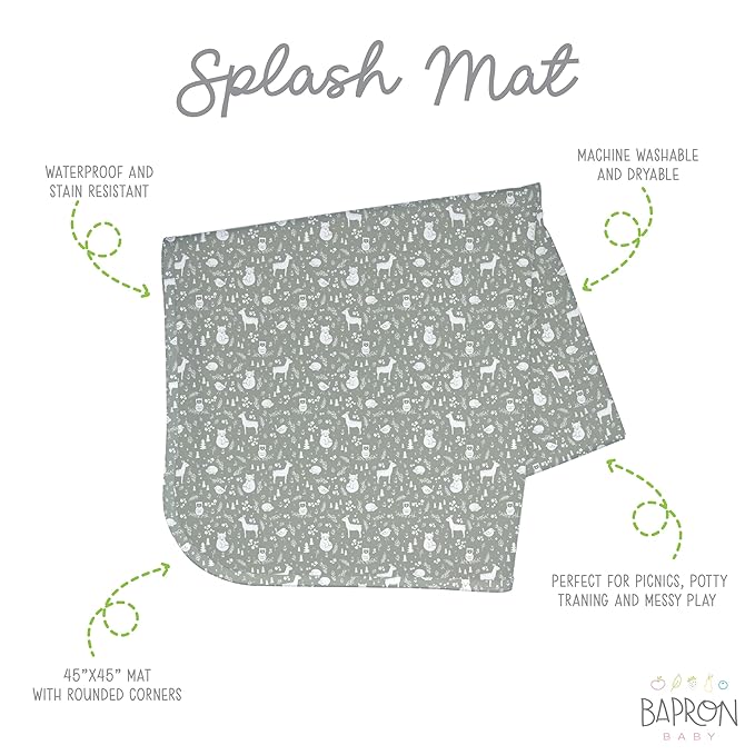 BapronBaby Forest Friends Splash Mat - Waterproof Catch-All for Under High Chairs, Floors, Tables, Playtime or Arts & Crafts - Machine Washable - 45" x 45”