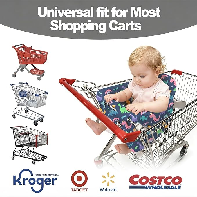 Shopping Cart Cover for Baby &High Chair Cover, Padded with Detachable Strap & Thigh Pad, Machine Washable, Padded Toddler Shopping Cart Cover Grocery Cart Cover (Dinosaur Print)