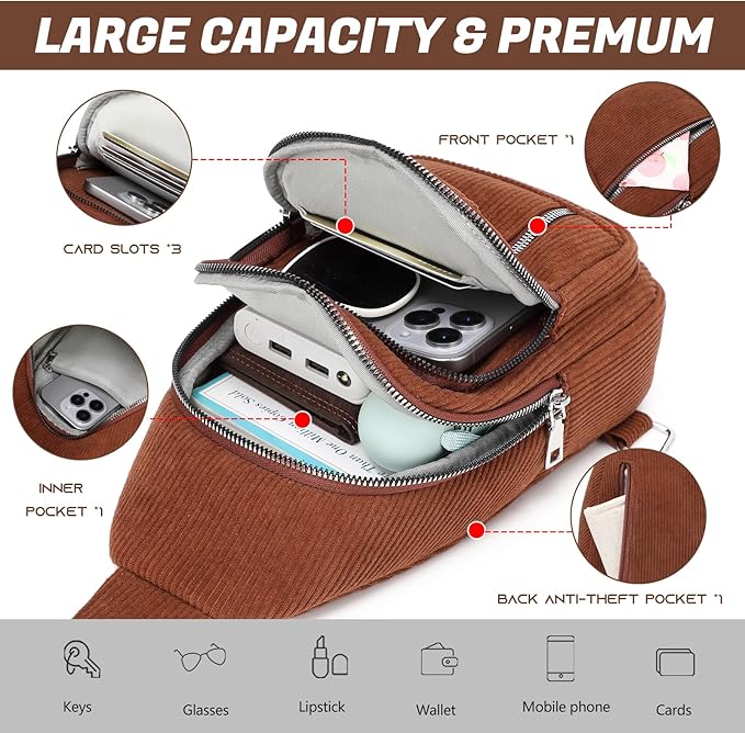 Sling Bag Crossbody Backpack - 2 in 1 Leather Cross Body Bag Fanny Pack with 2 Removable Straps