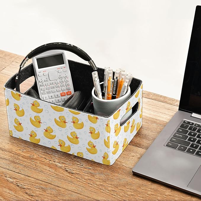 Emelivor Duck Storage Basket Bins Set (2pcs) Felt Collapsible Storage Bins with Dual Handles Dog Basket for Organizer, Closet, Shelves, Office