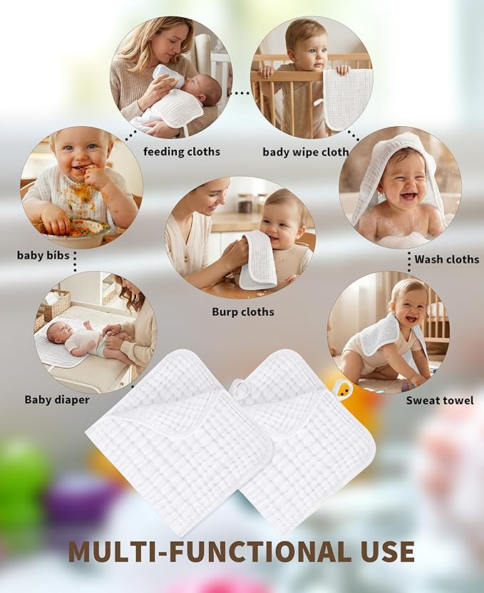 14Pack Muslin Baby Burp Cloths 100% Cotton 20"X10" Soft Absorbent Quick Drying Newborn Drool Baby Face Washcloths