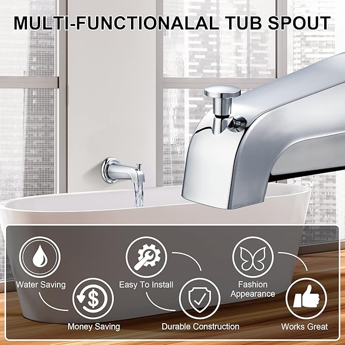 Enhon Slip on Tub Spout with Diverter, Compatible with American Standard 8888026.002 Tub Spout, Bathroom Bathtub Faucet, Fits 1/2 Copper Water Tube(5/8 Dia), 5/32 Hex Wrench(Chrome,1)